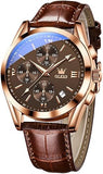 OLEVS Men's Casual Leather Watch, Big Face Chronograph Watch for Men, Fashion Easy to Read Dress Watch