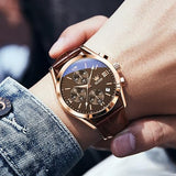 OLEVS Men's Casual Leather Watch, Big Face Chronograph Watch for Men, Fashion Easy to Read Dress Watch