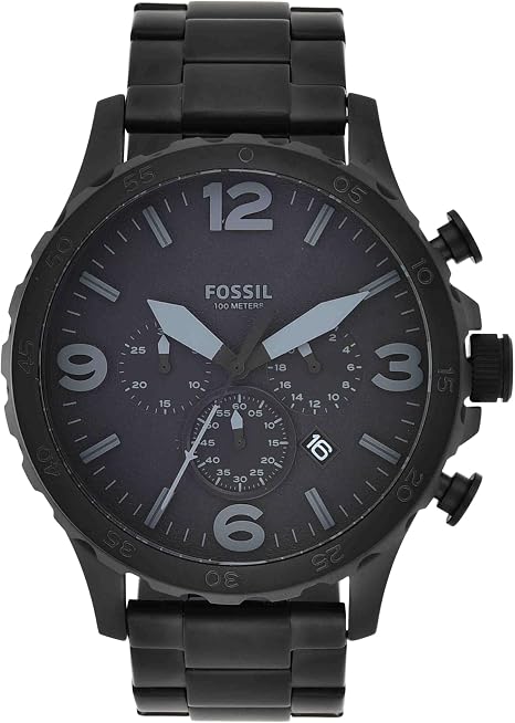 Fossil Men's Nate Quartz Watch, Oversized Stainless Steel Chronograph Watch for Men