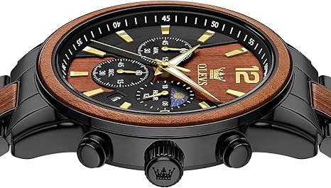 OLEVS Men Analog Quartz Waterproof Watches Multifunction Chronograph Diamond Moon Phase Luminous Silicone Band Wrist Watches
