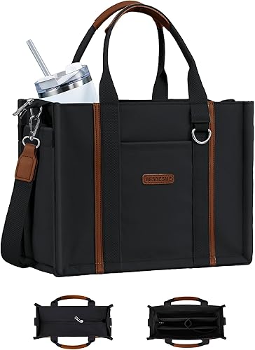 BESBESME Women’s Canvas Tote Bag with Zipper and Compartments